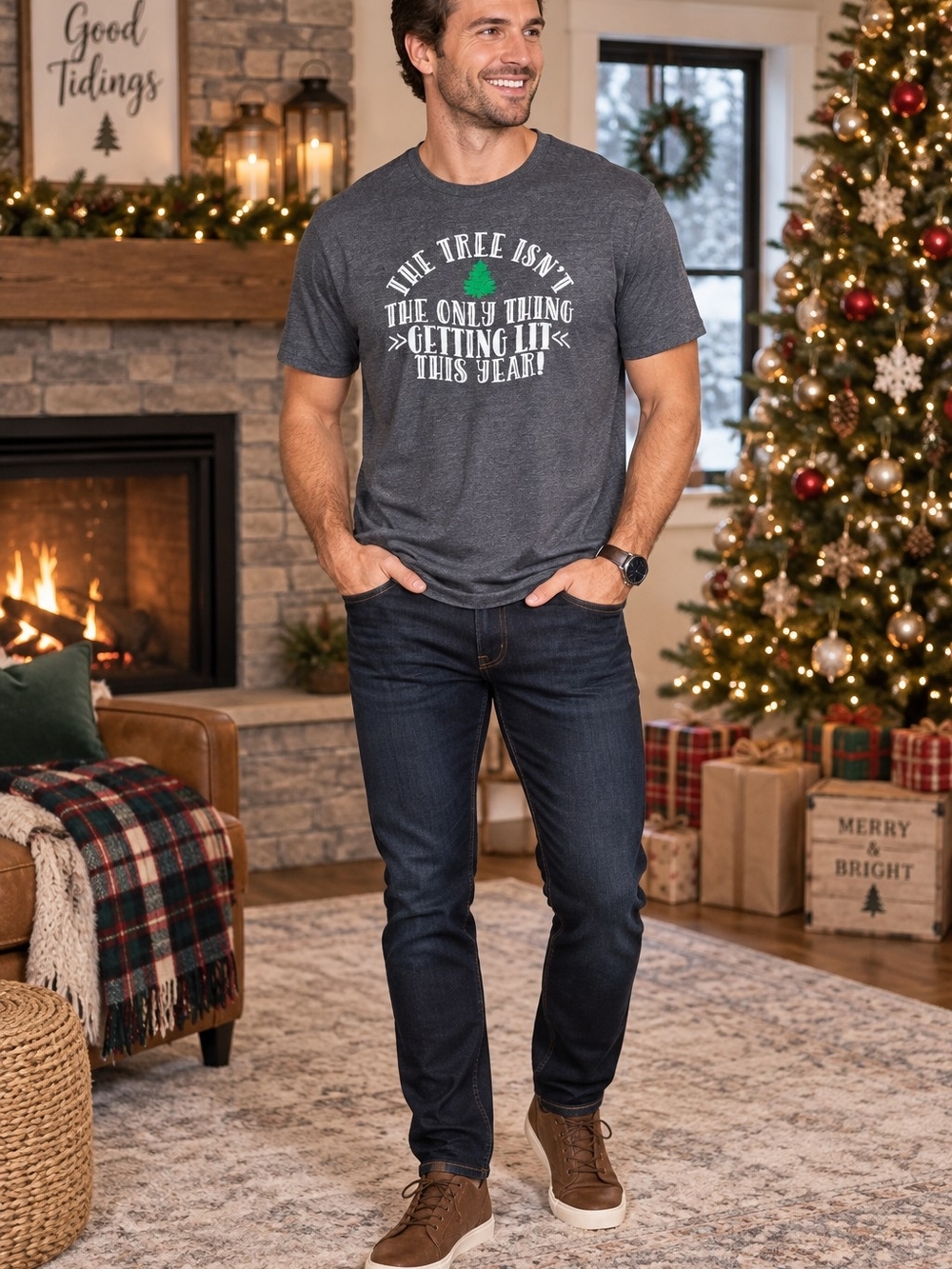 "The Tree Isn't The Only Thing Getting Lit This Year!" Funny Christmas Shirt XL